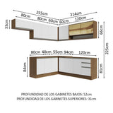 Cocina Integral Glamy Marrón y Blanco 469x225cm sin Mesón para Pozuelo Izquierda y sin Estufa