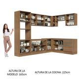 Cocina Integral Glamy Marrón 479x225cm sin Mesón para Pozuelo Izquierda y sin Estufa