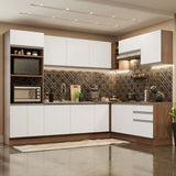 Cocina Integral Glamy Marrón y Blanco 479x225cm sin Mesón para Pozuelo Izquierda y sin Estufa