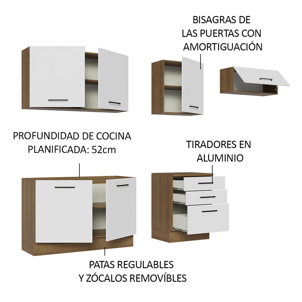 Cocina Integral Agata Marrón y Blanco 260x225cm sin Mesón para Pozuelo Izquierda y sin Estufa
