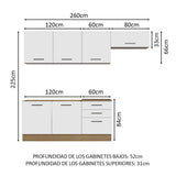 Cocina Integral Agata Marrón y Blanco 260x225cm sin Mesón para Pozuelo Izquierda y sin Estufa
