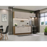 Cocina Integral Agata Marrón y Crema 260x225cm sin Mesón para Pozuelo Izquierda y sin Estufa