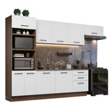 Cocina Integral Agata Marrón y Blanco 330x225cm sin Mesón para Pozuelo Izquierda y sin Estufa
