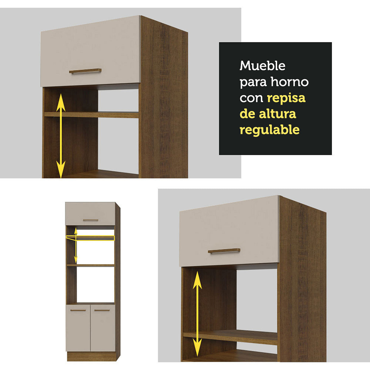 Cocina Integral Agata Marrón y Crema 330x225cm sin Mesón para Pozuelo Izquierda y sin Estufa
