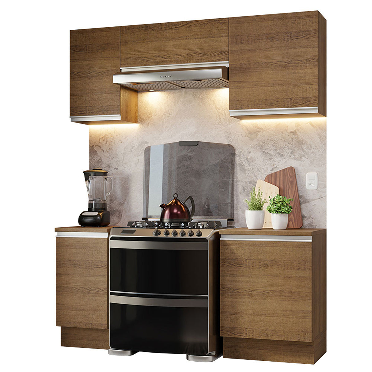 Cocina Integral Glamy Marrón 180x225cm con Mesón de Madera Aglomerada Mdp y sin Estufa