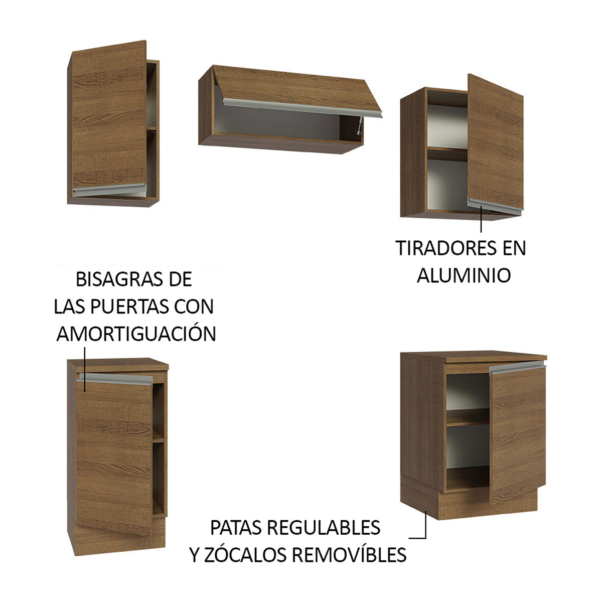 Cocina Integral Glamy Marrón 180x225cm con Mesón de Madera Aglomerada Mdp y sin Estufa