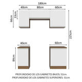 Cocina Integral Glamy Marrón y Blanco 180x225cm con Mesón de Madera Aglomerada Mdp y sin Estufa