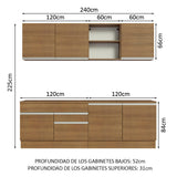 Cocina Integral Glamy Marrón 240x225cm con Mesón de Madera Aglomerada Mdp y sin Estufa