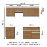 Cocina Integral Glamy Marrón 240x225cm sin Mesón para Pozuelo Izquierda y sin Estufa