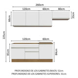 Cocina Integral Glamy Marrón y Blanco 260x225cm sin Mesón para Pozuelo Izquierda y sin Estufa