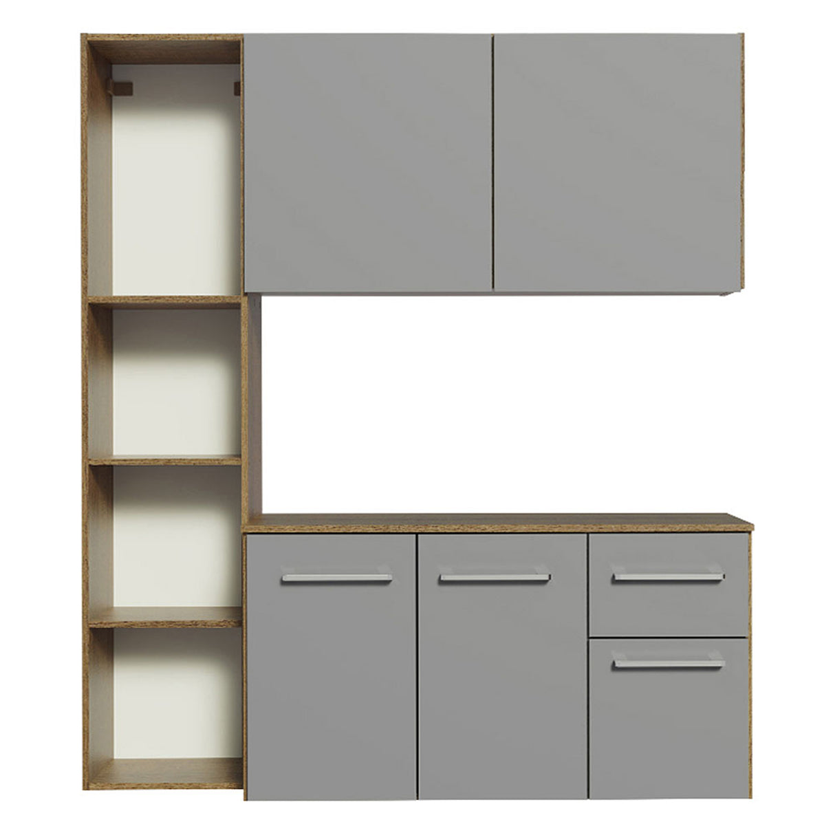 Cocina Integral Easy Marrón y Gris 120x136cm con Mesón de Madera Aglomerada Mdp y sin Estufa