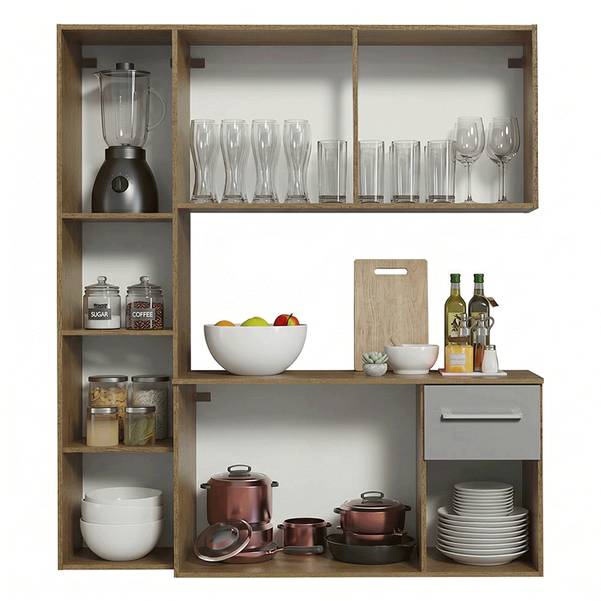 Cocina Integral Easy Marrón y Gris 120x136cm con Mesón de Madera Aglomerada Mdp y sin Estufa