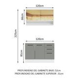 Cocina Integral Agata Blanco y Gris 120x225cm sin Mesón para Pozuelo Izquierda y sin Estufa