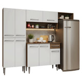 Cocina Integral Emily Marrón y Blanco 229x186cm con Mesón de Madera Aglomerada Mdp con Nueve Puertas y sin Estufa