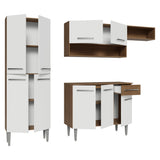 Cocina Integral Emily Marrón y Blanco 229x186cm con Mesón de Madera Aglomerada Mdp con Nueve Puertas y sin Estufa