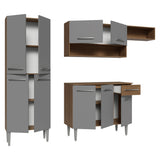 Cocina Integral Emily Marrón y Gris 229x186cm con Mesón de Madera Aglomerada Mdp con Nueve Puertas y sin Estufa