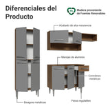 Cocina Integral Emily Marrón y Gris 229x186cm con Mesón de Madera Aglomerada Mdp con Nueve Puertas y sin Estufa