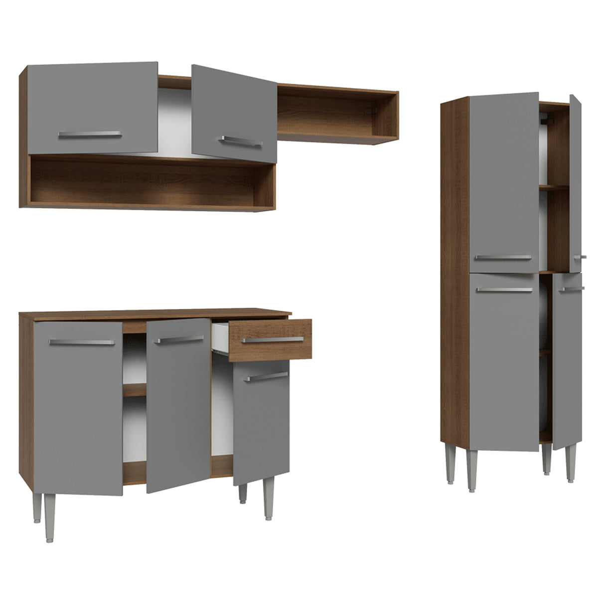 Cocina Integral Emily Marrón y Gris 229x186cm con Mesón de Madera Aglomerada Mdp y sin Estufa