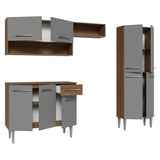 Cocina Integral Emily Marrón y Gris 229x186cm con Mesón de Madera Aglomerada Mdp y sin Estufa
