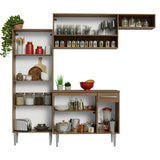 Cocina Integral Emily Marrón y Blanco 229x210cm con Mesón de Madera Aglomerada Mdp y sin Estufa