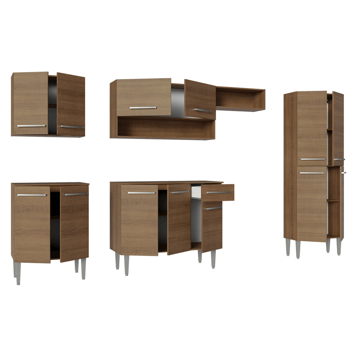 Cocina Integral Emily Marrón 293x186cm con Mesón de Madera Aglomerada Mdp y sin Estufa