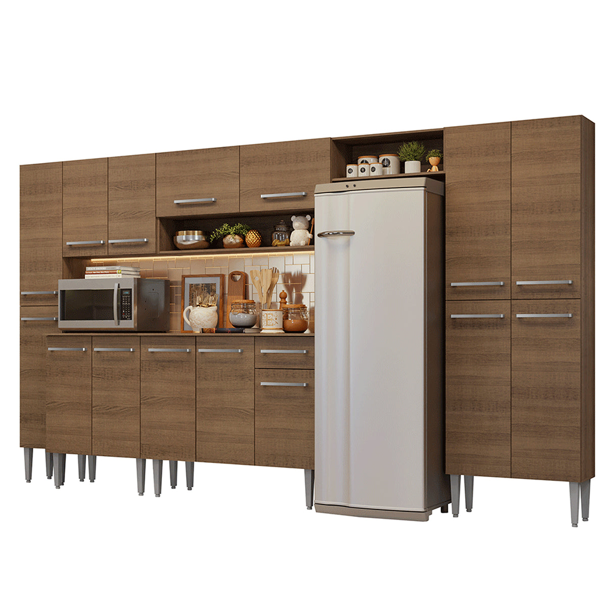 Cocina Integral Emily Marrón 325x186cm con Mesón de Madera Aglomerada Mdp y sin Estufa