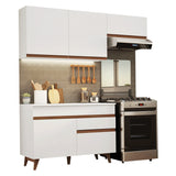 Cocina Integral Reims Blanco 190x210cm con Mesón de Madera Aglomerada Mdp con Cinco Puertas y sin Estufa