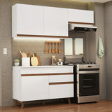 Cocina Integral Reims Blanco 190x210cm con Mesón de Madera Aglomerada Mdp con Cinco Puertas y sin Estufa