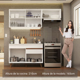 Cocina Integral Reims Blanco 190x210cm con Mesón de Madera Aglomerada Mdp con Cinco Puertas y sin Estufa
