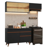 Cocina Integral Reims Negro 190x210cm con Mesón de Madera Aglomerada Mdp Con Puertas Traslucidas y sin Estufa