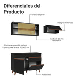 Cocina Integral Reims Negro 190x210cm con Mesón de Madera Aglomerada Mdp Con Puertas Traslucidas y sin Estufa