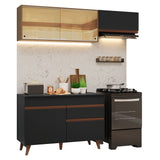 Cocina Integral Reims Negro y Marrón 190x210cm con Mesón de Madera Aglomerada Mdp con Cinco Puertas y sin Estufa