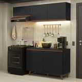 Cocina Integral Reims Negro 190x210cm con Mesón de Madera Aglomerada Mdp y sin Estufa