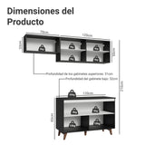 Cocina Integral Reims Negro 190x210cm con Mesón de Madera Aglomerada Mdp y sin Estufa