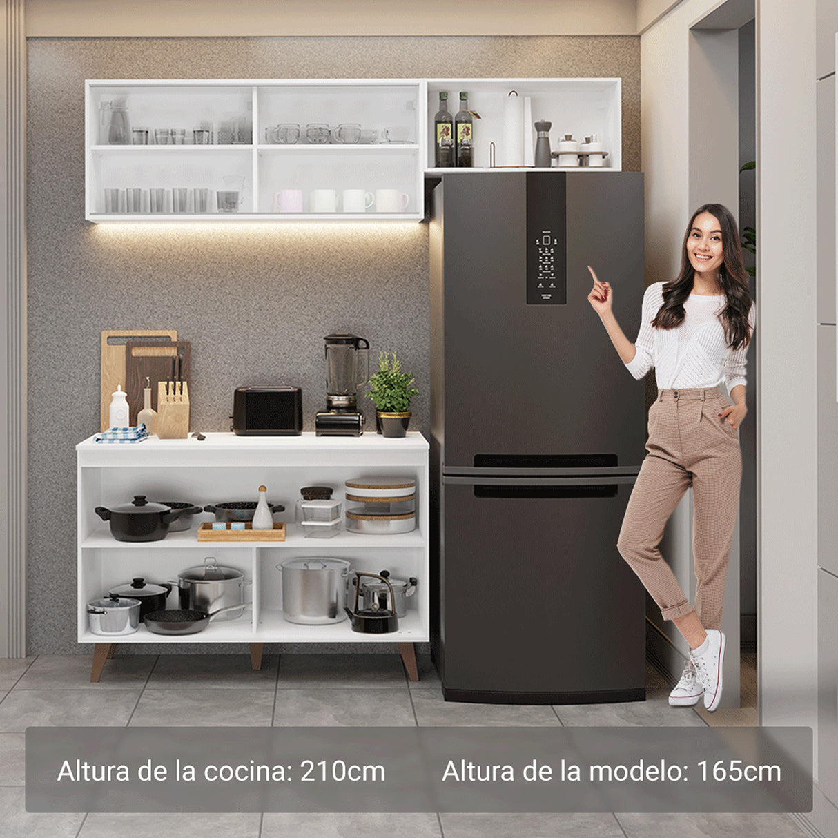 Cocina Integral Reims Blanco 190x210cm con Mesón de Madera Aglomerada Mdp y sin Estufa