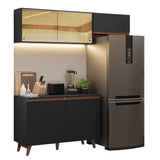 Cocina Integral Reims Negro 190x210cm con Mesón de Madera Aglomerada Mdp con Dos Puertas Inferiores y sin Estufa