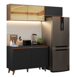 Cocina Integral Reims Negro y Marrón 190x210cm con Mesón de Madera Aglomerada Mdp y sin Estufa