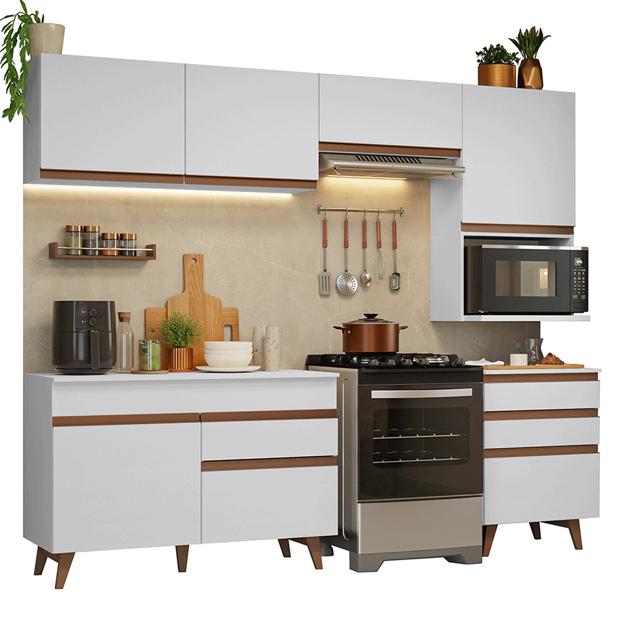 Cocina Integral Reims Blanco 250x210cm con Mesón de Madera Aglomerada Mdp con Un Cajón y sin Estufa