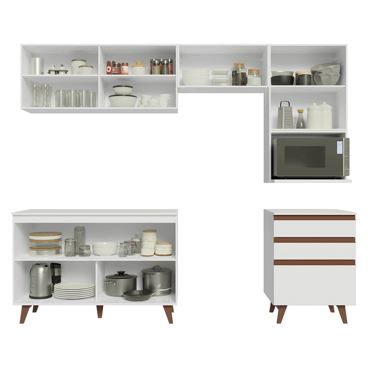 Cocina Integral Reims Blanco 250x210cm con Mesón de Madera Aglomerada Mdp y sin Estufa