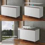 Cocina Integral Reims Blanco 250x210cm con Mesón de Madera Aglomerada Mdp con Espacio para Microondas Izquierdo y sin Estufa