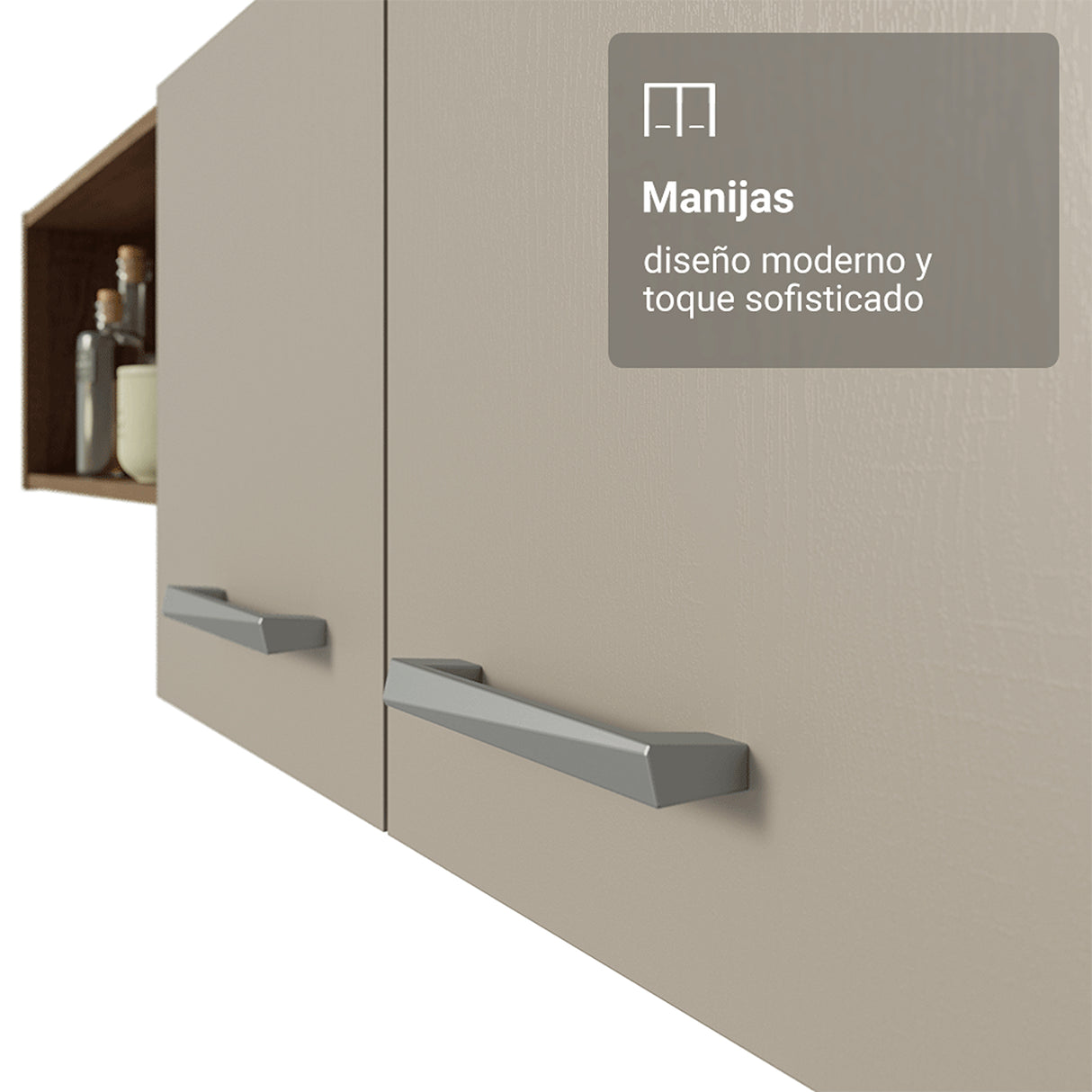 Cocina Integral Aura Marrón y Crema 196x187cm con Mesón de Madera Aglomerada Mdp y sin Estufa