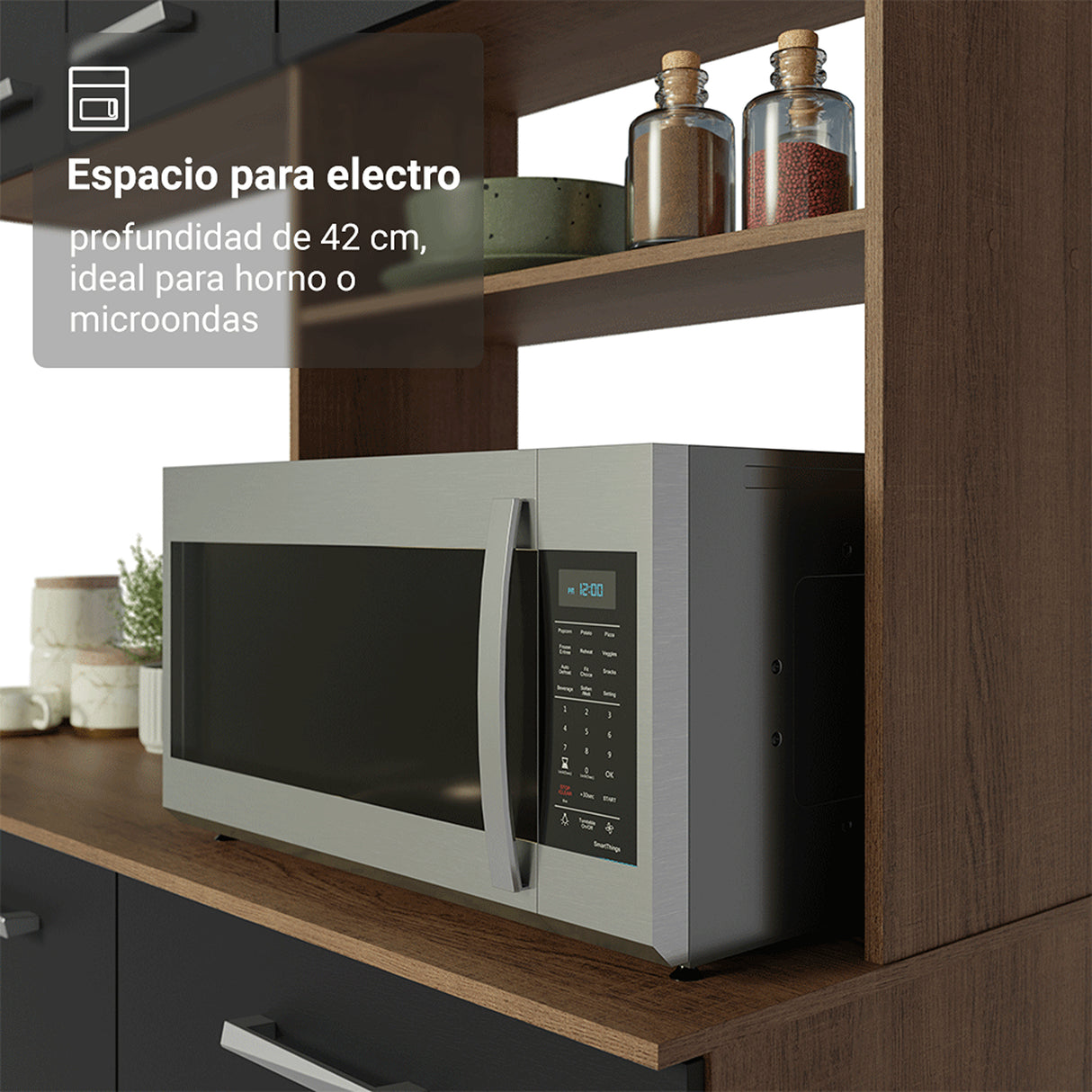Cocina Integral Aura Marrón y Negro 196x187cm con Mesón de Madera Aglomerada Mdp y sin Estufa