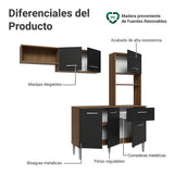 Cocina Integral Aura Marrón y Negro 196x187cm con Mesón de Madera Aglomerada Mdp y sin Estufa