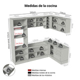Cocina Integral Vik Blanco y Gris 399x225cm sin Mesón para Pozuelo Izquierda y sin Estufa