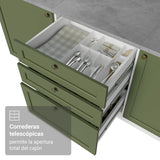 Cocina Integral Vik Blanco y Verde 399x225cm sin Mesón para Pozuelo Izquierda con Puertas de Vidrio y sin Estufa