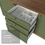 Cocina Integral Vik Marrón y Verde 399x225cm sin Mesón para Pozuelo Izquierda con Puertas de Vidrio y sin Estufa