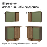 Cocina Integral Vik Marrón y Verde 399x225cm sin Mesón para Pozuelo Izquierda con Puertas de Vidrio y sin Estufa