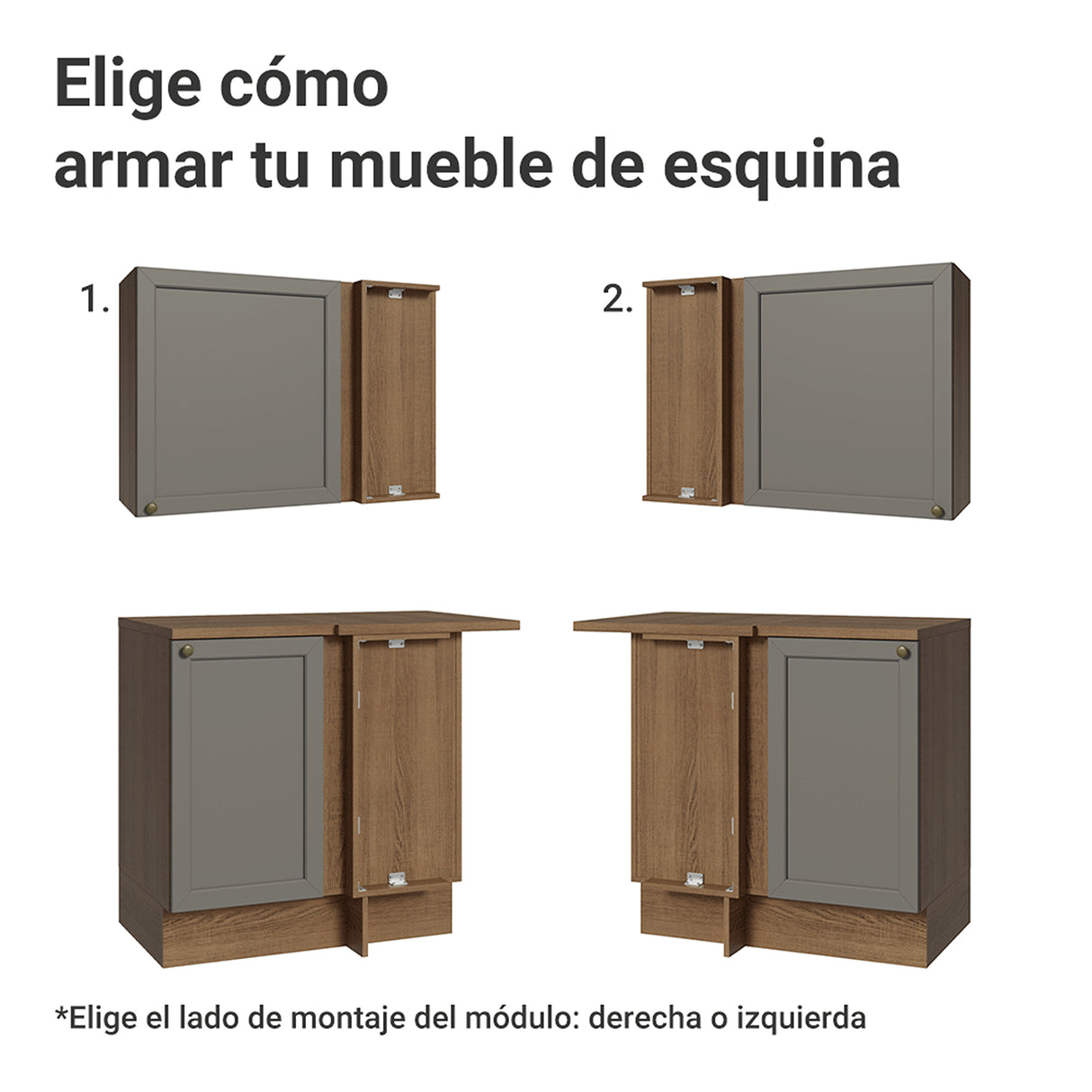 Cocina Integral Vik Marrón y Gris 399x225cm sin Mesón para Pozuelo Izquierda con Puertas de Vidrio Amarillo y sin Estufa