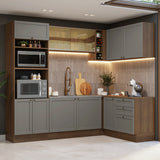 Cocina Integral Vik Marrón y Gris 399x225cm sin Mesón para Pozuelo Izquierda con Puertas de Vidrio Amarillo y sin Estufa
