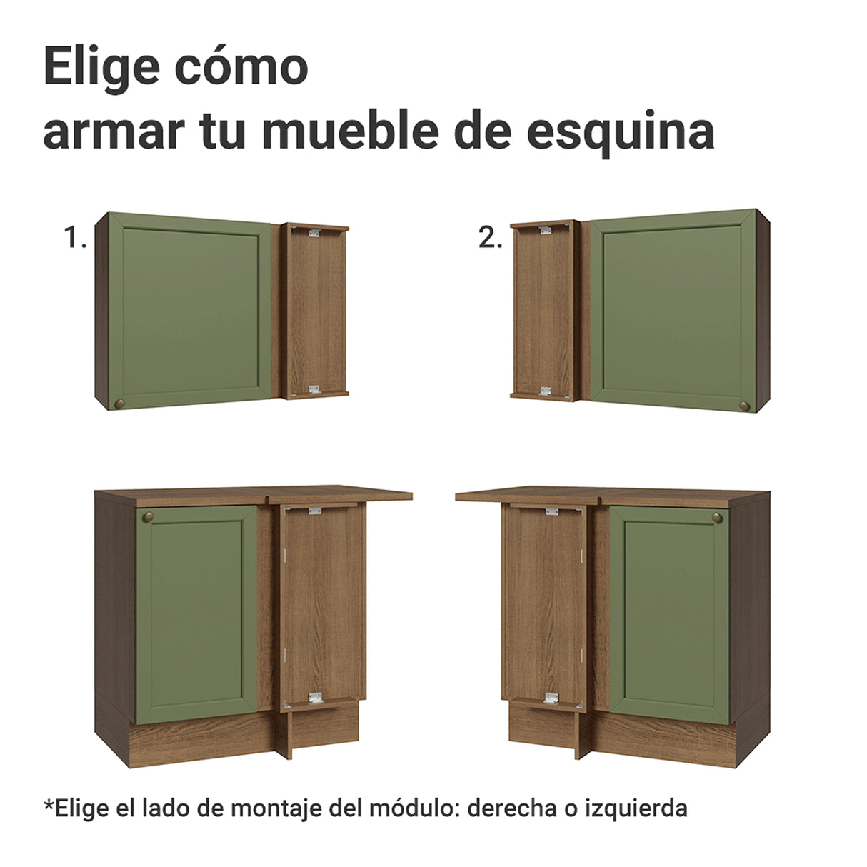 Cocina Integral Vik Marrón y Verde 399x225cm sin Mesón para Pozuelo Izquierda y sin Estufa